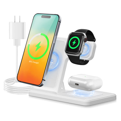 Wireless Charger, Magnetic Fast Charging Stand Compatible with iPhone 16 15 14 13 12 11 Pro Max Plus XS XR X 8, for Apple Watch 9 8 7 6 5 4 3 2 SE, For AirPods 3 2 Pro, 3 in 1 Charging Station