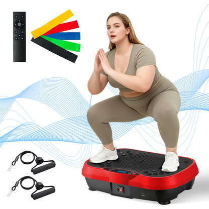 RICAN Vibration Plate Exercise Machine, Vibrating Lymphatic Drainage Shaking Board, Full Body Workout Platform with Loop Bands & Remote Control for Weight Loss Fat Burner, Red