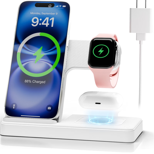 Wireless Charging Station, 3 in 1 Wireless charger Compatible with iPhone 16 15 14 13 12 11 Pro Max Plus XS XR X 8, for Airpods 4 3 2 Pro, For IWatch 9 8 Ultra 2 SE 7 6 5 4 3 2