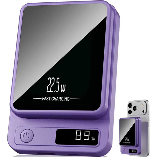 Wireless Power Bank, 10000mAh Fast Charging, with LED Power Display, 2 in 1 Portable Magnetic Power Bank, Compatible with Multi Device with cable, Purple