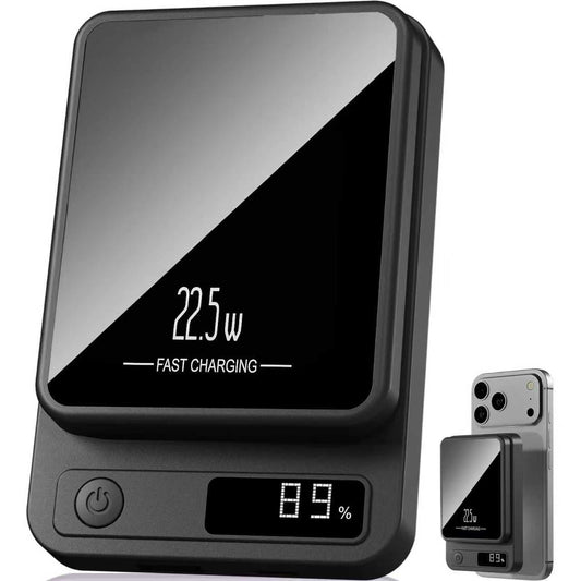 Wireless Portable Charger with LED Power Display, 10000mAh 22.5W Fast Charging Phone Battery Bank,2 in 1 Wireless Magnetic Power Bank, Suitable for Outdoor Travel Emergency Backup Battery Pack, Black