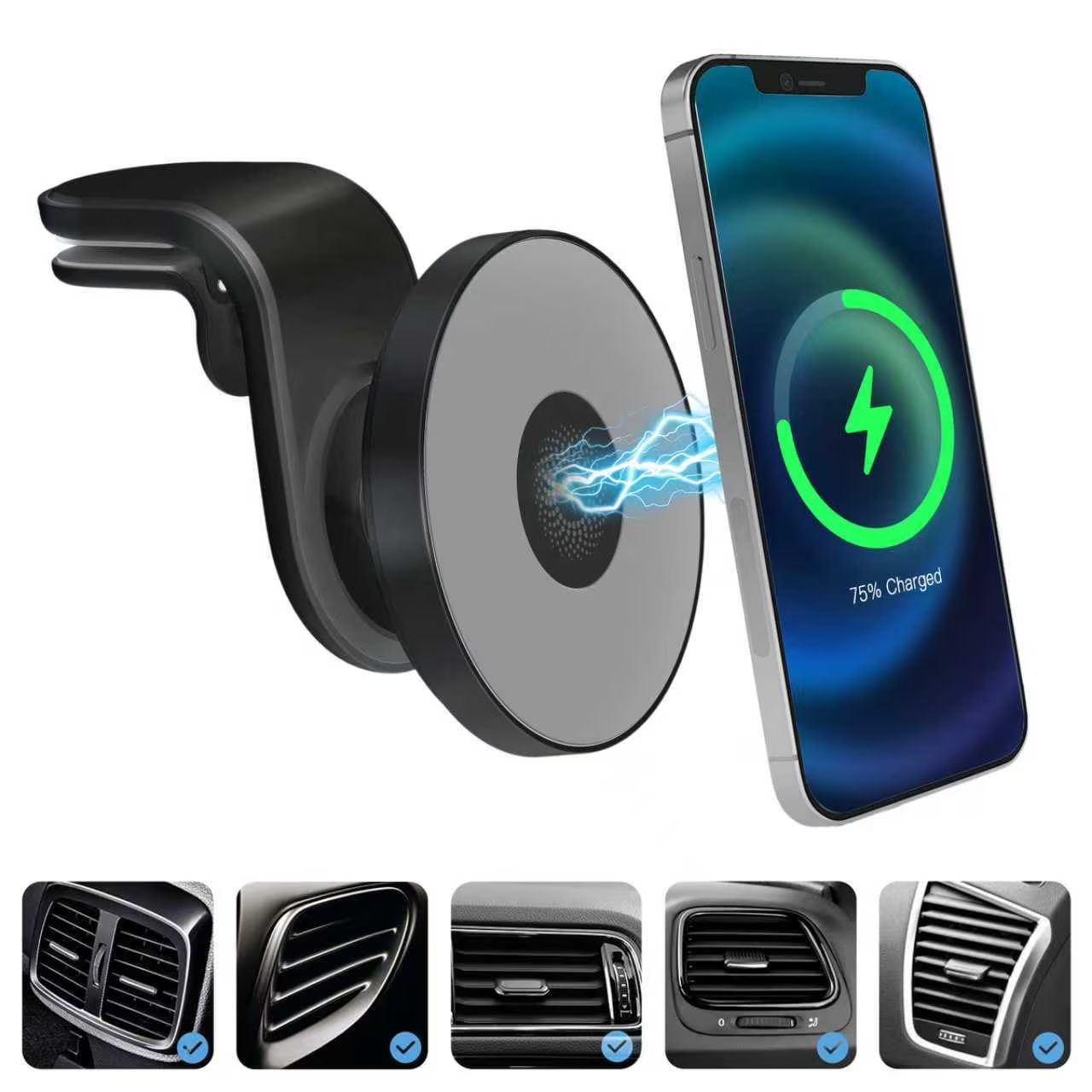 Super Strong Magnetic Car Mount with 15W Fast Wireless Charging, 360¡ã Rotatable and easy to install, durable and study, Black