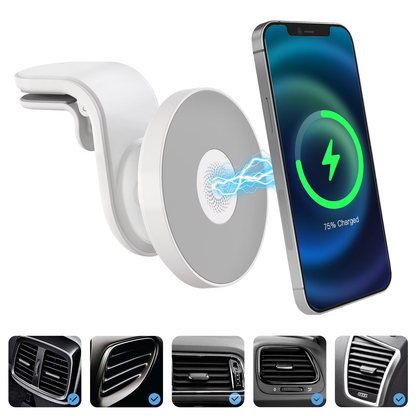 Super Strong Magnetic Car Mount with 15W Fast Wireless Charging, 360¡ã Rotatable and easy to install, durable and study, white
