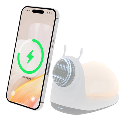 Wireless Charger, 15W Fast Charging Station with Light for iPhone 16e 16 15 14 13 12 Pro Max, Desktop Nightstand Snail-Shaped Detachable LED Lamp Bedside Cordless Light