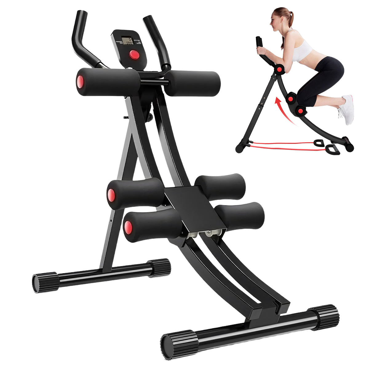 RICAN Ab Workout Equipment, Foldable Ab Machine Full Body Workout for Home Gym, Adjustable ab Trainer, Strength Training Exercise, Core & Abdominal Trainers, Max 440lbs with LCD Display