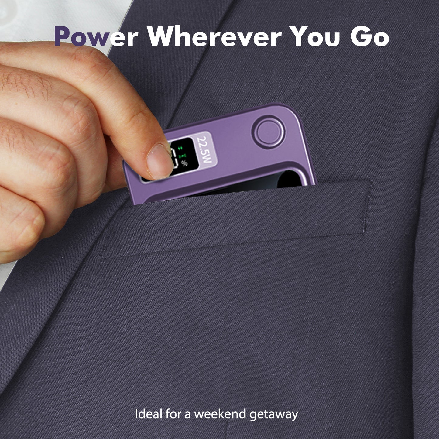 Power Bank, 10000mAh Wireless Power Bank with LED Power Display, 22.5W Fast Charging Battery Pack, Compatible with iPhone 8 and above series,Purple