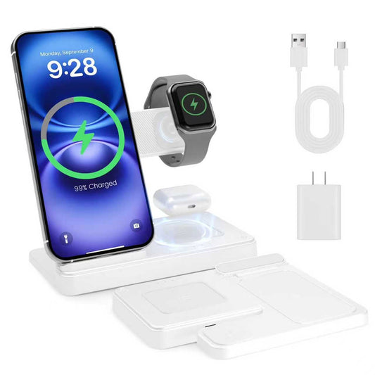Wireless Charging Station, 3 in 1 Wireless charger Compatible with iPhone 16 15 14 13 12 11 Pro Max Plus XS XR X 8, for Airpods 4 3 2 Pro, For IWatch 9 8 Ultra 2 SE 7 6 5 4 3 2