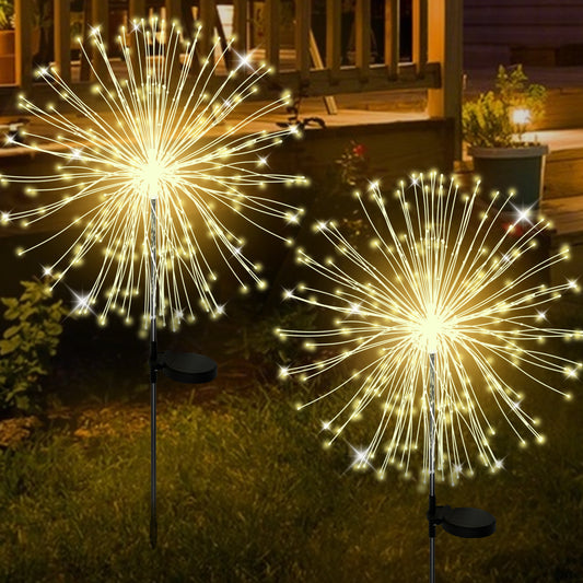 RICAN Solar Garden Lights, Outdoor Firework Lights Solar Powered, 2PCS DIY Yard Decorative Lights Waterproof, DIY Bendable Copper Wire for Outdoor Decor, Garden Decor, Outside Patio, Chiristmas Decor