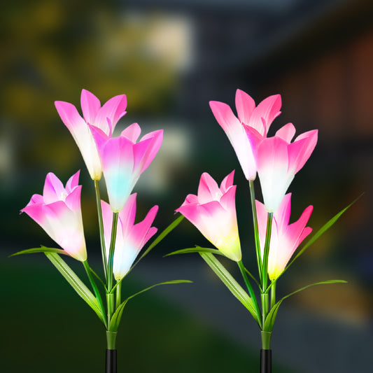 TOPZOO Solar Garden Lights Outdoor Decorative, Lily Flowers Stake Lights, Multi-Color Changing Outside Solar Lights Solar Powered for Garden Patio Landscape Yard Outdoor Decor, 2 Packs
