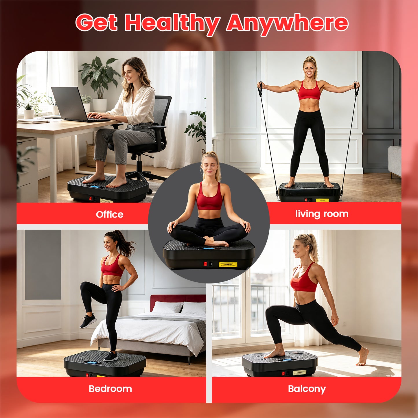 Vibration Plate Exercise Machine, Full Body Workout Vibration Platform with Loop Bands & Remote Control for Home Fitness & Weight Loss & Muscle Toning, Black