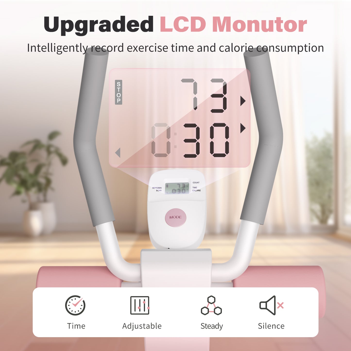 ALSO GO Ab Machine, Adjustable Ab Trainer Machine, Abdominal Workout Equipment with LED Display, 300 lb Foldable Abdominal Core Equipment with Resistance Bands, Pink