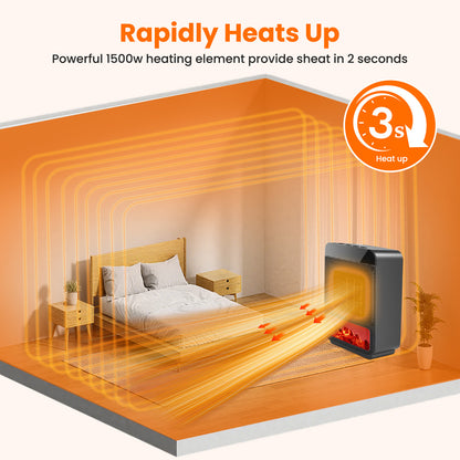 1500W Electric Heater with 3D Dynamic Flame, Indoor Tabletop Heater with Safety Protection & Timer, Low-Noise Space Heater Fan for Home, Bedroom, Office