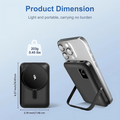 Magnetic Power Bank,10000mAh Wireless Portable Charger with LED Display, Built-in Cables, Magsafe Charger with Foldable Stand, 20W PD Fast Charging
