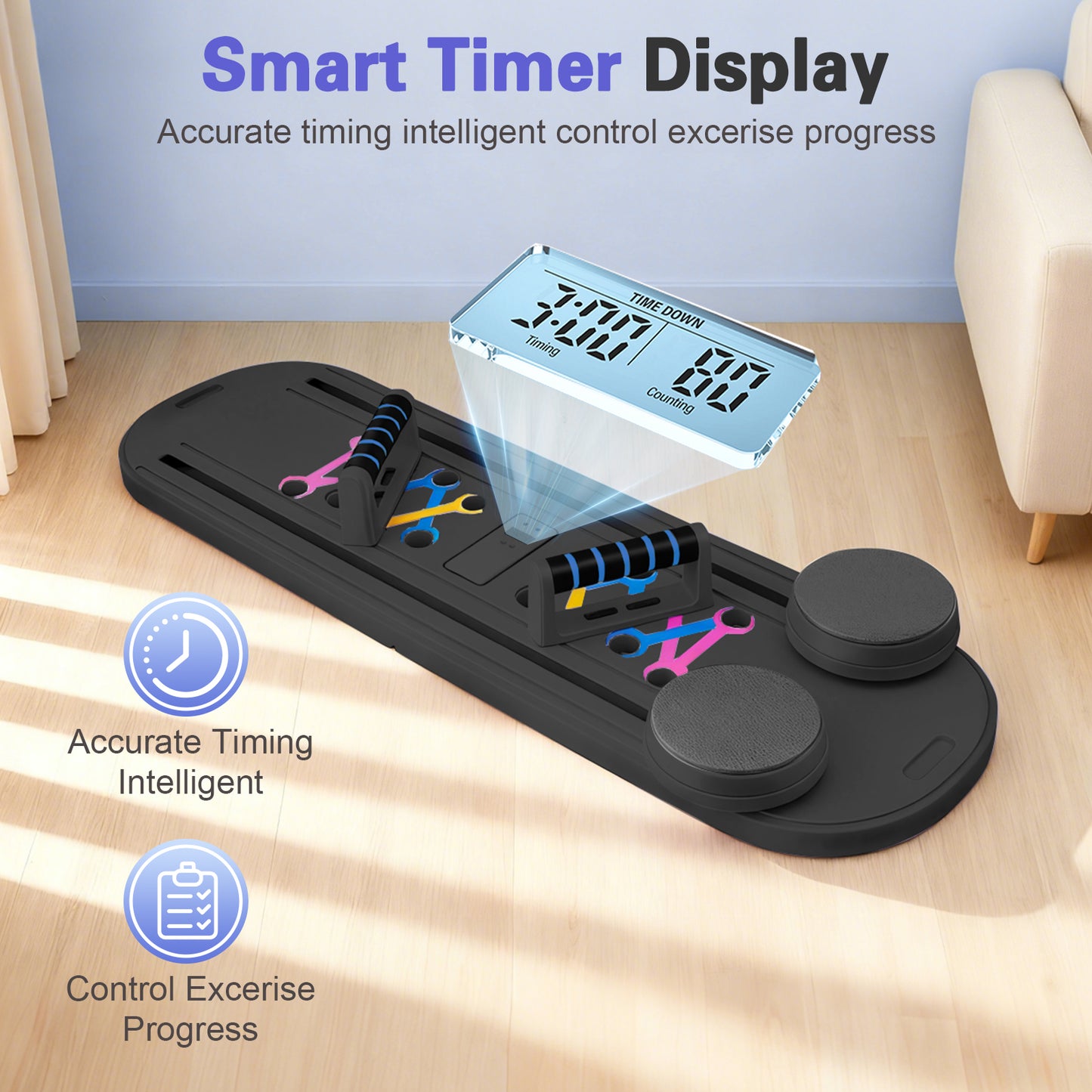 RICAN Foldable Pilates Board, Pilates Reformer Set, 15-in-1 Multifunctional Abdominal Board, Adjustable Push-Up Handles, Full Body Workout Equipment for Home, Black