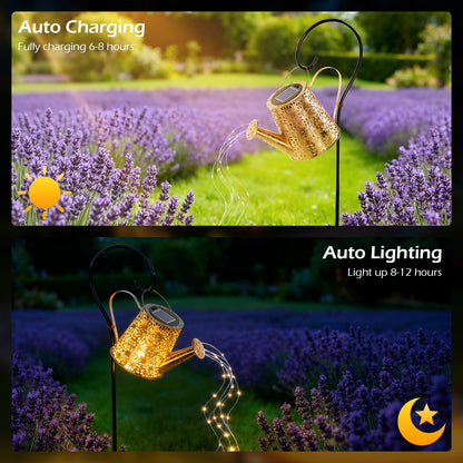 TopZoo Solar Watering Can Lights, Solar Lantern Garden Decor, 2 Pack Solar Hanging Lights, Outdoor Decoration for Yard, Retro Metal Solar Lights, Gardening Gift
