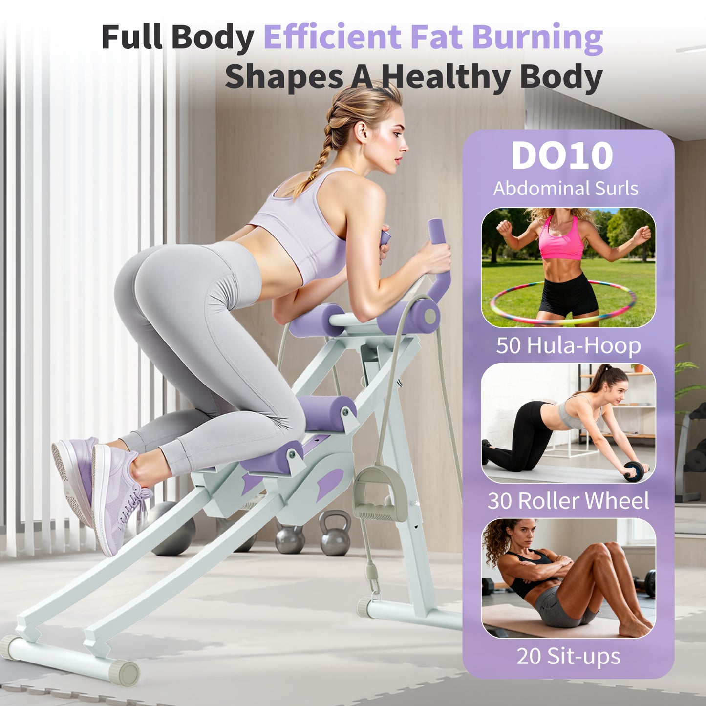 RICAN Ab Fitness Crunch, Abdominal Workout Machine for Glider Roller and Pushup with Headrest, Strength Training Exerciser for Core Strength and Plasticity, Ideal for Home Gym Office