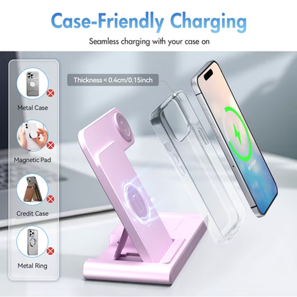 3 in 1 Charging Station,15W Wireless Charger Phone Stand Compatible for iPhone 17 16 15 14 13 12 11 Pro Max Plus XS XR 8,for iWatch 9 8 7 6 5 4 3 2 SE for AirPods 3 2 Pro