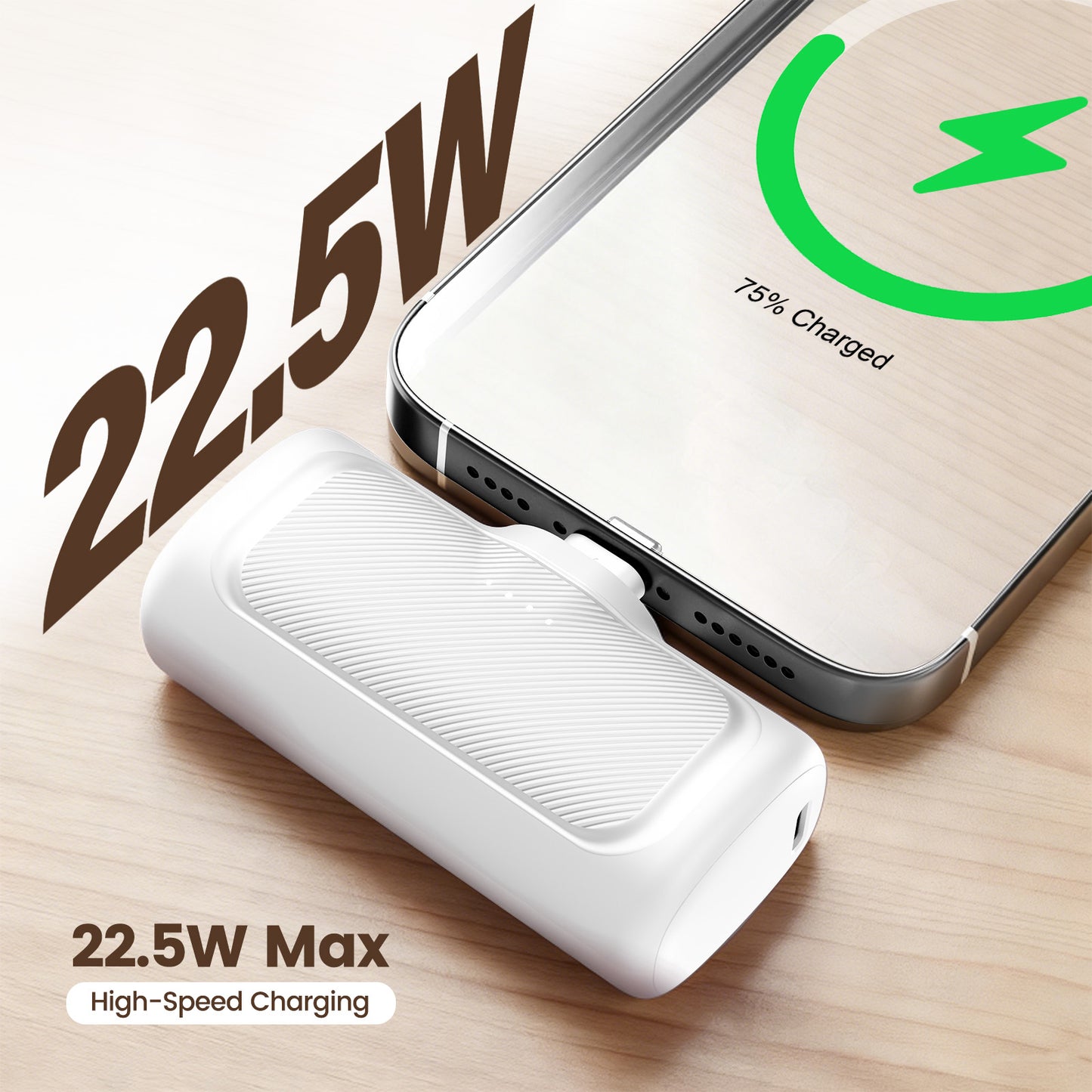 Portable Charger, 5000mAh Power Bank with Foldable USB-C Plug, 22.5W Mini Charger Battery Pack Compatible with iPhone 15 to 17,White
