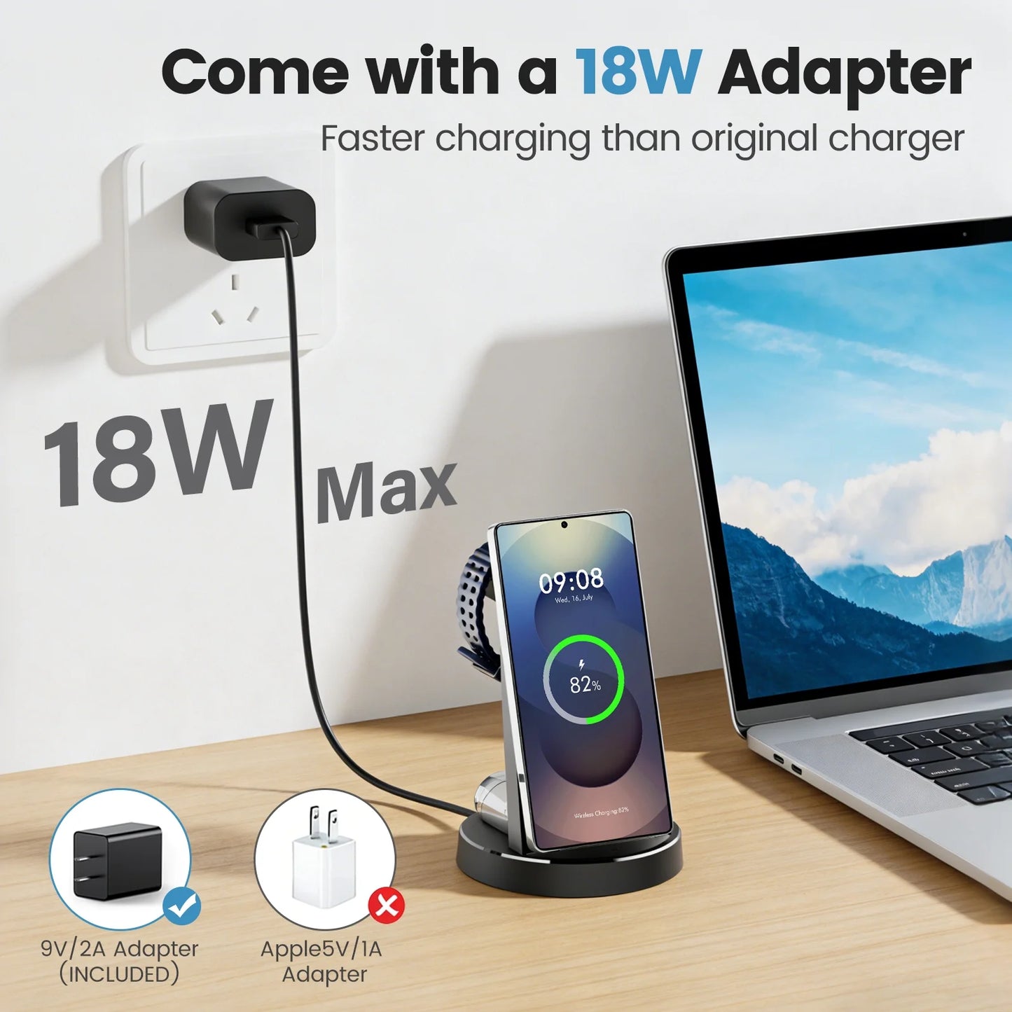 Wireless Charger for Samsung, 3 in 1 Charging Station, 15W Fast Charging Stand for Galaxy S26 Ultra S25 S24, Watch Charger for Watch 8 7 6 5 4, Charging Dock for Galaxy Buds 3 2 pro, Black