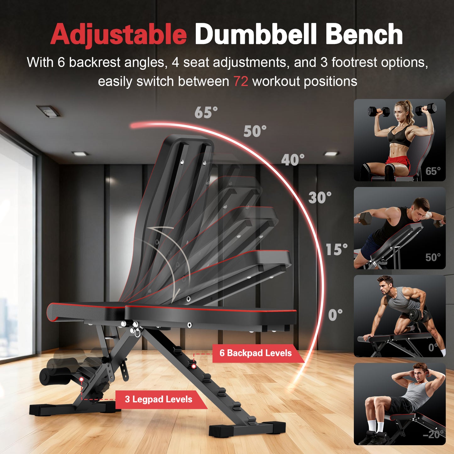BAOKALER Weight Bench, Foldable Workout Bench for Home Gym, 660 LBS Weight Capacity, 72 Adjustable Training Angles & Incline Bench Press for Full-Body Training
