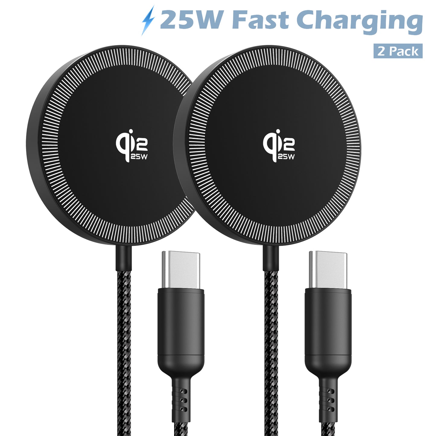 Wireless Charger for iPhone, 25W Phone Charger Compatible with iPhone 17 16 15 13 14 12 Series, Charging Pad Compatible with AirPods 4 3 2, Ideal for Travel Home Office, Black(2 Pack)