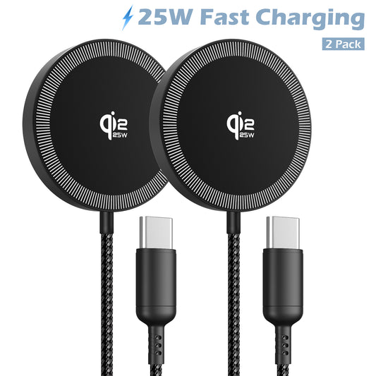 Wireless Charger for iPhone, 25W Phone Charger Compatible with iPhone 17 16 15 13 14 12 Series, Charging Pad Compatible with AirPods 4 3 2, Ideal for Travel Home Office, Black(2 Pack)