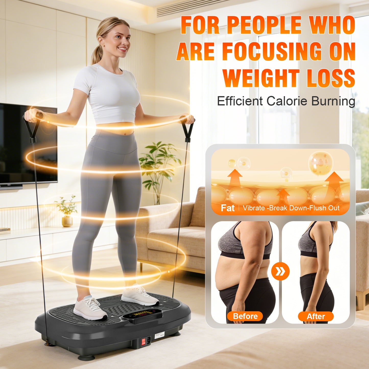 Vibration Plate Exercise Machine, 450 lbs Weight Capacity Vibrate Board with Remote & Resistance Bands for Effective Weight Loss, Muscle Toning, and Body Contouring