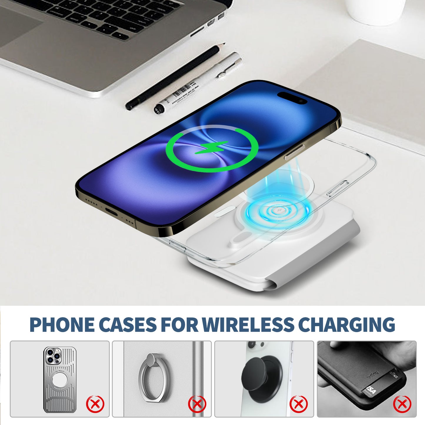 Wireless Charger for iPhone, 3 in 1 Magnetic Charging Station for Apple Devices for iPhone 16 15 14 13 12 Pro Max Plus - Foldable Charging Pad for Apple Watch Series Airpods 4 3 2 Pro, White