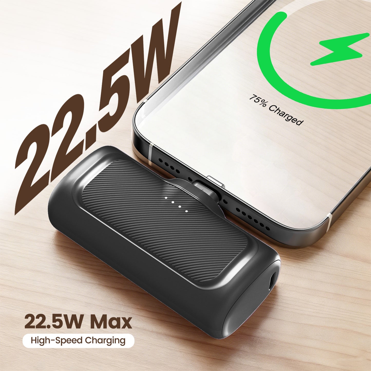 Portable Charger, 5000mAh Power Bank with Foldable USB-C Plug, 22.5W Mini Charger Battery Pack Compatible with iPhone 15 to 17, Black