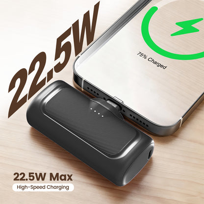 Portable Charger, 5000mAh Power Bank with Foldable USB-C Plug, 22.5W Mini Charger Battery Pack Compatible with iPhone 15 to 17, Black