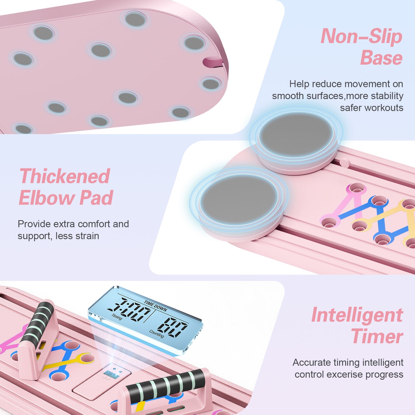 RICAN Foldable Pilates Board, Pilates Reformer Set, 15-in-1 Multifunctional Abdominal Board, Adjustable Push-Up Handles, Full Body Workout Equipment for Home, Pink