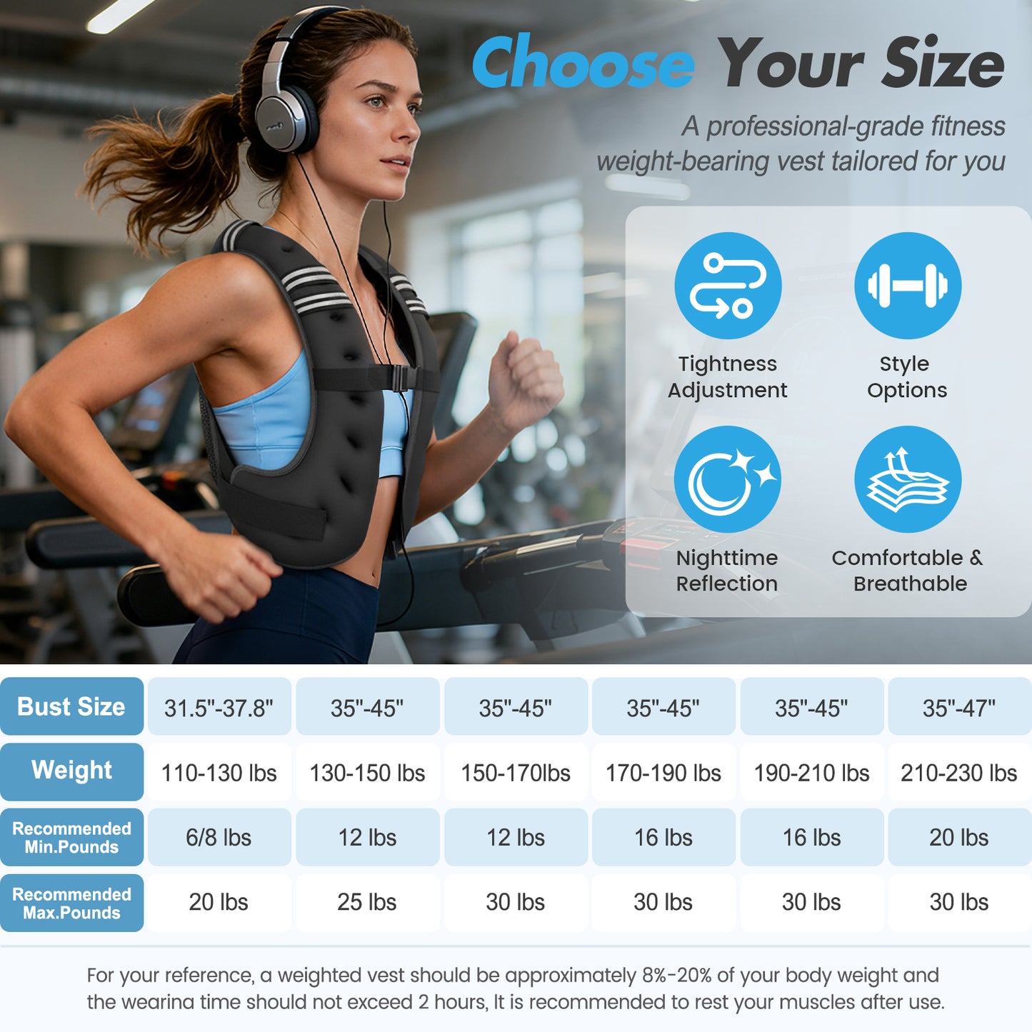 BAOKALER Weighted Vest for Fitness, 6lb with Reflective Strips£¬ Ideal for Men & Women, Strength Training, Running, Muscle Building & Weight Loss