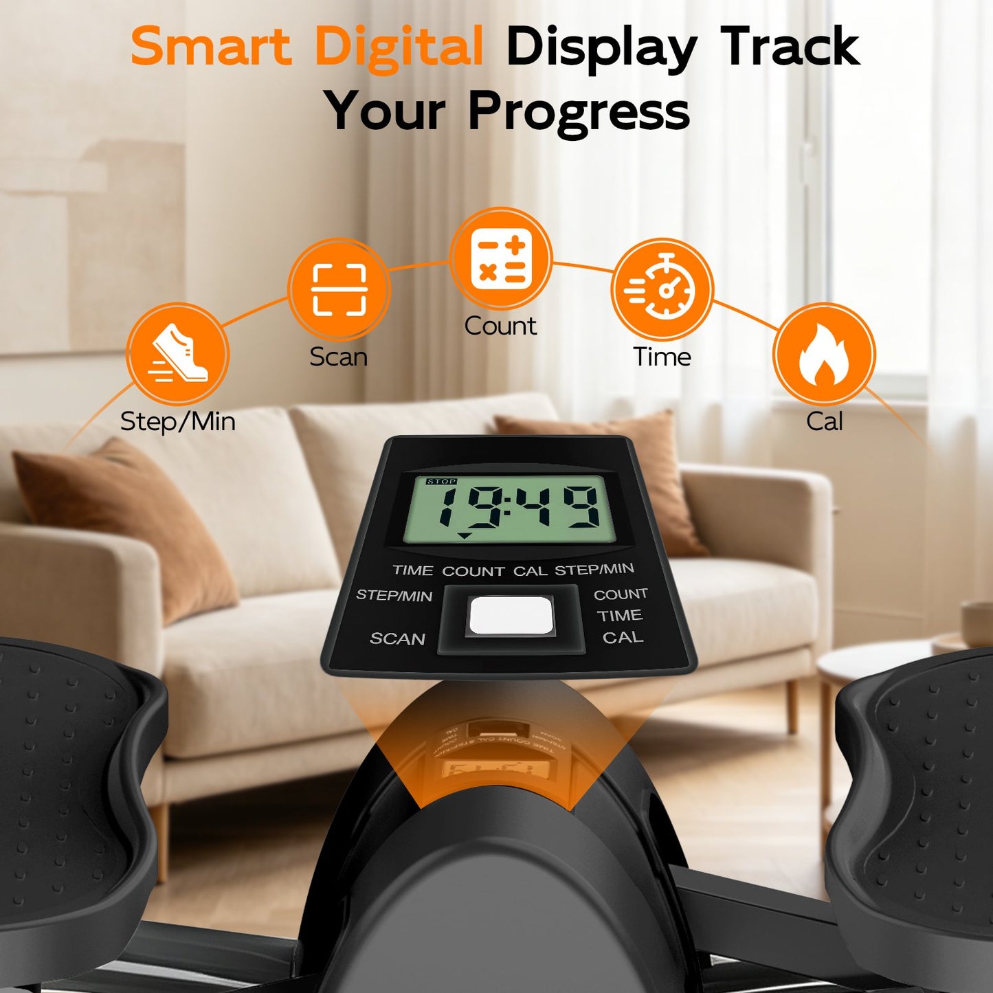 RICAN Smart Lateral Rocking Fitness Stepper, Low-Impact Portable Exercise Stepper with Digital Monitor, Resistance Bands & Floor Mat, Black