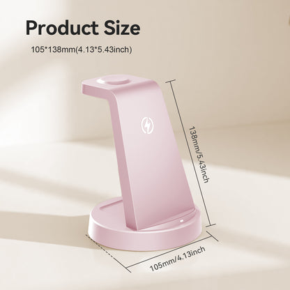 Wireless Charger, Charging Station, 3 in 1 Charger Stand for iPhone 17 16 15 14 13 12, Compatible with iWatch 11 10 9 8 7 6 5 4 3 2 SE Ultra Series, for Airpods 4 3 2 Pro, Pink