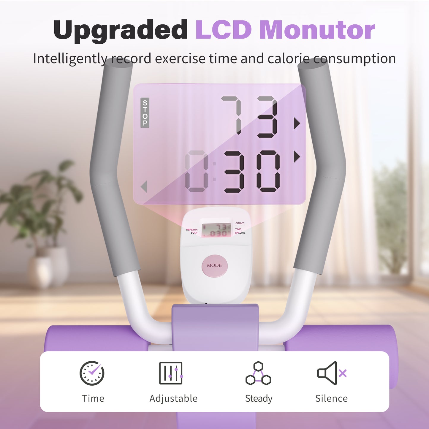 ALSO GO Ab Machine, Adjustable Ab Trainer Machine, Abdominal Workout Equipment with LED Display, 300 lb Foldable Abdominal Core Equipment with Resistance Bands, Purple