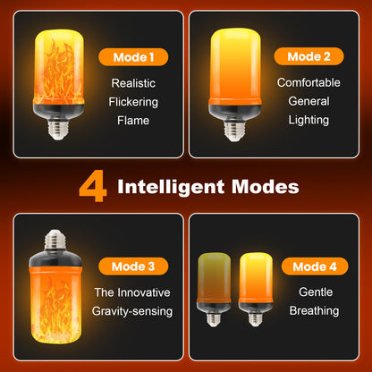 TopZoo LED Flame Light Bulbs 4PCS, Flickering Light Bulbs Upgraded 4 Modes, E26 Base Light Bulbs with Upside Down Effect for Daily, Garden Decor, Halloween, Party, Patio, Indoor, Outdoor Decor