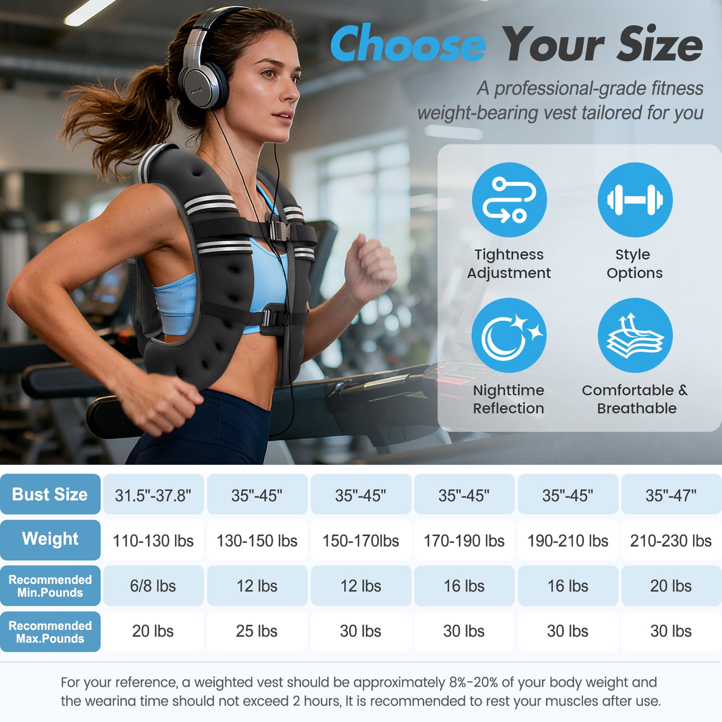 BAOKALER Weighted Vest for Fitness 18lb with Reflective Strips, Ideal for Men & Women, Strength Training, Running, Muscle Building & Weight Loss