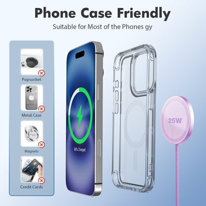 25W Magnetic Wireless Charger, Magsafe Fast Charging Pad, iPhone 17 16 15 14 13 12 Pro Max, Slim Portable Phone Charger, Light Violet