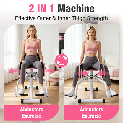 RICAN Hip Abductor Machine for Women, 2-in-1 Compact Glute & Thigh Trainer, Adjustable Resistance Inner Thigh Toner and Outer Thigh Sculptor, Booty Builder for Home Leg Workout Equipment ¨C Pink/White