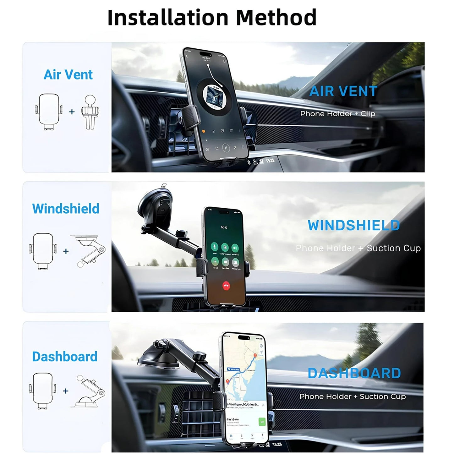Wireless Car Charger,15W Fast Charging Auto Clamping Car Phone Holder Charger,Phone Holders for Car Mount Compatible for iPhone 17 16 15 14 13 12 11 Mini Pro Max XR,Samsung Galaxy,Black