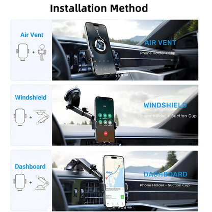 Wireless Car Charger,15W Fast Charging Auto Clamping Car Phone Holder Charger,Phone Holders for Car Mount Compatible for iPhone 17 16 15 14 13 12 11 Mini Pro Max XR,Samsung Galaxy,Black
