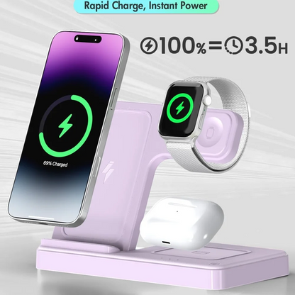Wireless Charger for iPhone,3 in 1 Wireless Charging Station for iPhone 17 16 15 14 13 12 11 Pro Max Plus XS XR X 8,for iWatch 9 8 7 6 5 4 3 2 SE,for AirPods 3 2 Pro,Purple,No Adapter