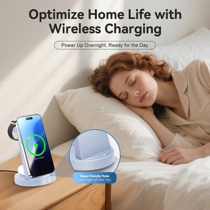 Wireless Charger, 3 in 1 Charging Station for iPhone 17 16 15 14 13 12 11 8 , 18W Charger Stand for Airpods 4 3 2 Pro, for Apple Watch 11 10 9 8 7 6 5 4 3 2 SE Ultra Series, Blue
