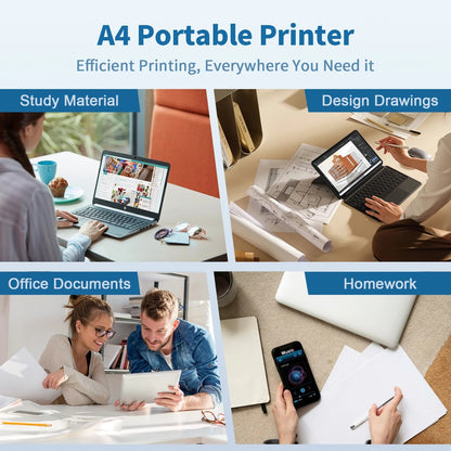 Thermal Printer, A4 Wireless Printer, Bluetooth Printer Compatible with IOS and Android, for Phone and Laptop, Monochrome for Travel, Mobile Office, School, Home, Portable Printer all in one