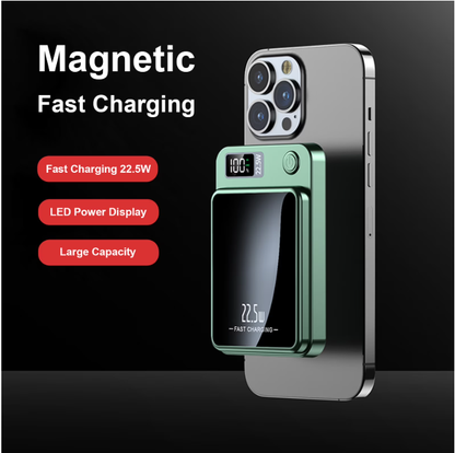 Wireless Power Bank, 5000mAh 22.5W Portable Charger with LED Power Display, 2 in 1 Magnetic Portable Power Bank Fast Charging, Suitable for Outdoor Travel Backup Small Phone Charger, Green