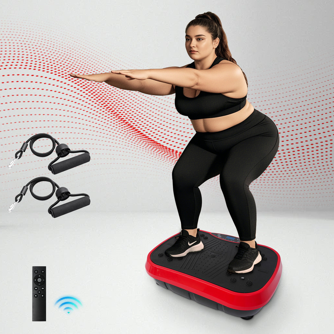 RICAN Vibration Plate Exercise Machine, Vibrating Lymphatic Drainage Shaking Board, Full Body Workout Platform with Loop Bands & Remote Control for Weight Loss Fat Burner, Red