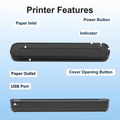 BAOKALER Thermal Printer for Travel, Inkless Portable Wireless Printer US Letter 8.5 inch & A4, Bluetooth for iOS Android Phones, USB for Windows Mac Laptops, Home Office School