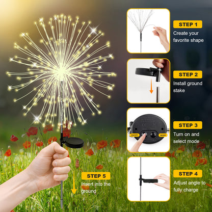 RICAN Solar Garden Lights Outdoor Decorative, 4 Pack Firework Garden Stake Lights Solar Powered, DIY Bendable Copper Wire Waterproof for Garden, Yard, Patio, Flower Bed, Chiristmas Decor