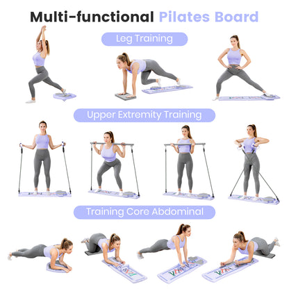RICAN 7 in 1 Foldable Pilates board, Pilates Reformer Set with 330LBS, Portable Home Pilates for Women Workout, Fitness, Exercise, Abs, Purple