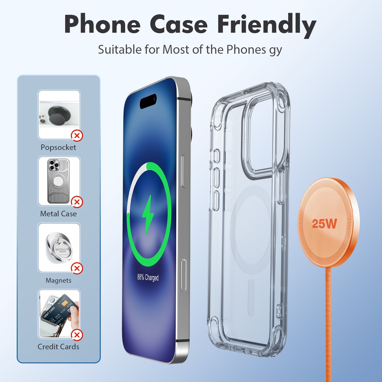 Magnetic Wireless Charging Pad, 25W Ultra-Thin Fast Wireless Charger for iPhone 17/16/15/14/13/12 & AirPods, Portable Travel Charging Mat